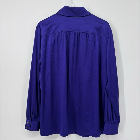 St John Silk Long Sleeve Button Up Top Purple Womens Size 10 Large Vintage USA - Picture 2 of 11